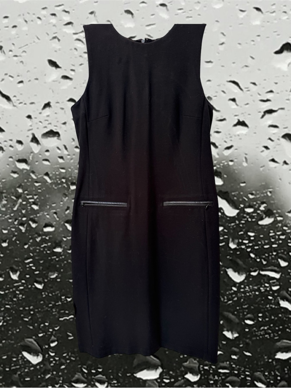 Talbots Classic Black Sleeveless Sheath Dress, Leather Trim Pockets, Sz 4